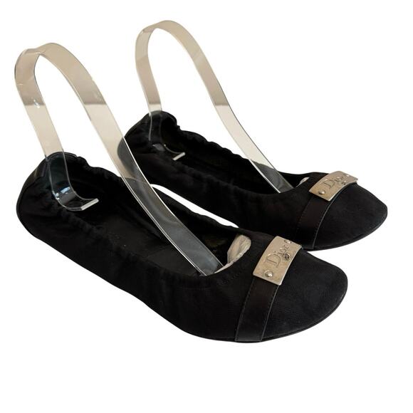 Christian Dior Ballet Flat Shoes Womens 39.5 US 9.5 Black Slip On Balletcore - Picture 1 of 13